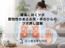 腰痛に効くツボ｜即効性のあるお尻・手のひらのツボ押し図解